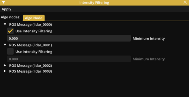 Intensity filtering window